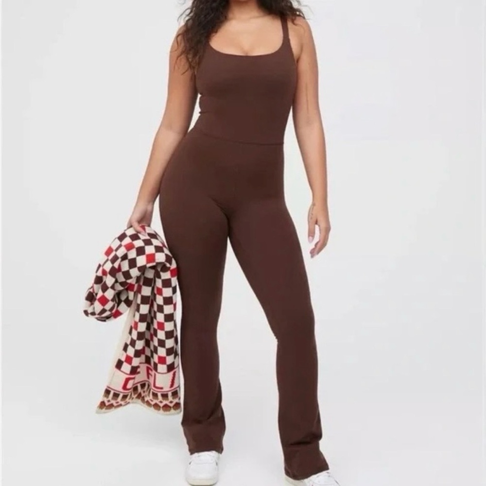 Aerie Offline Real Me Xtra Flare Jumpsuit Chocolate Brown